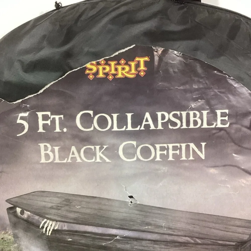Spirit Halloween 5ft Black Collapsible Coffin w/Storage Bag Quick Easy Assembly